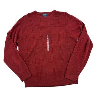 Dockers Soft Acrylic Red Marled Windowpane Crewneck Sweater Mens Size Large NEW!